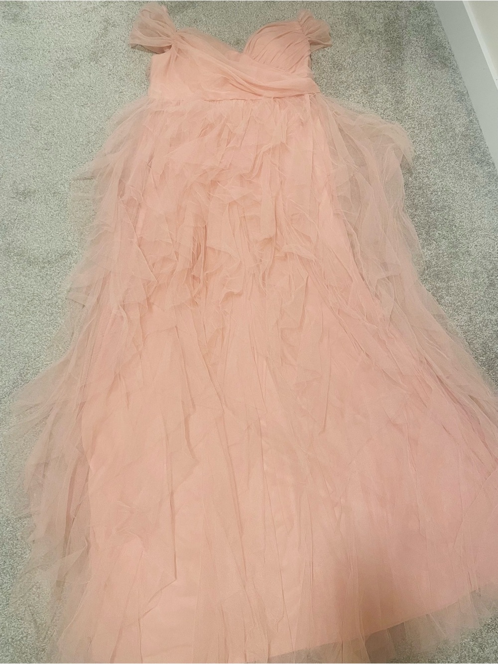 Dusty Pink Off-Shoulder Long Tulle Dress - Picture 4 of 5